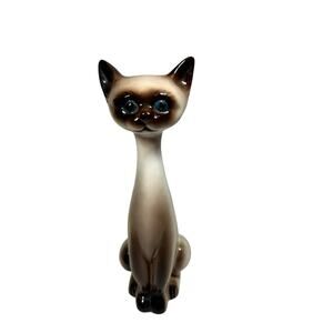 Vintage MCM Lefton Siamese Cat Figurine Long Necked 8” Decor Ceramic Japan